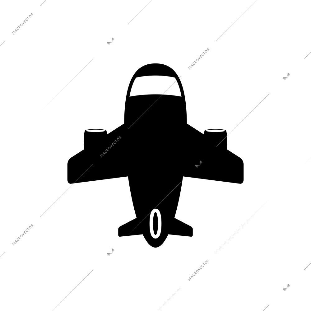 Top view airplane flat black icon vector illustration