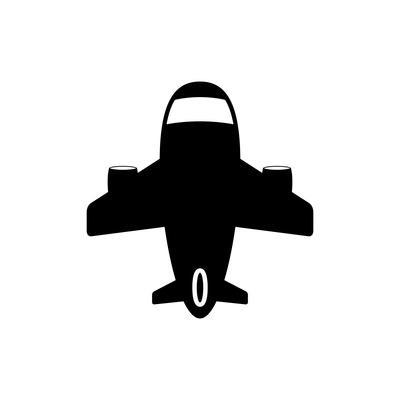 Top view airplane flat black icon vector illustration