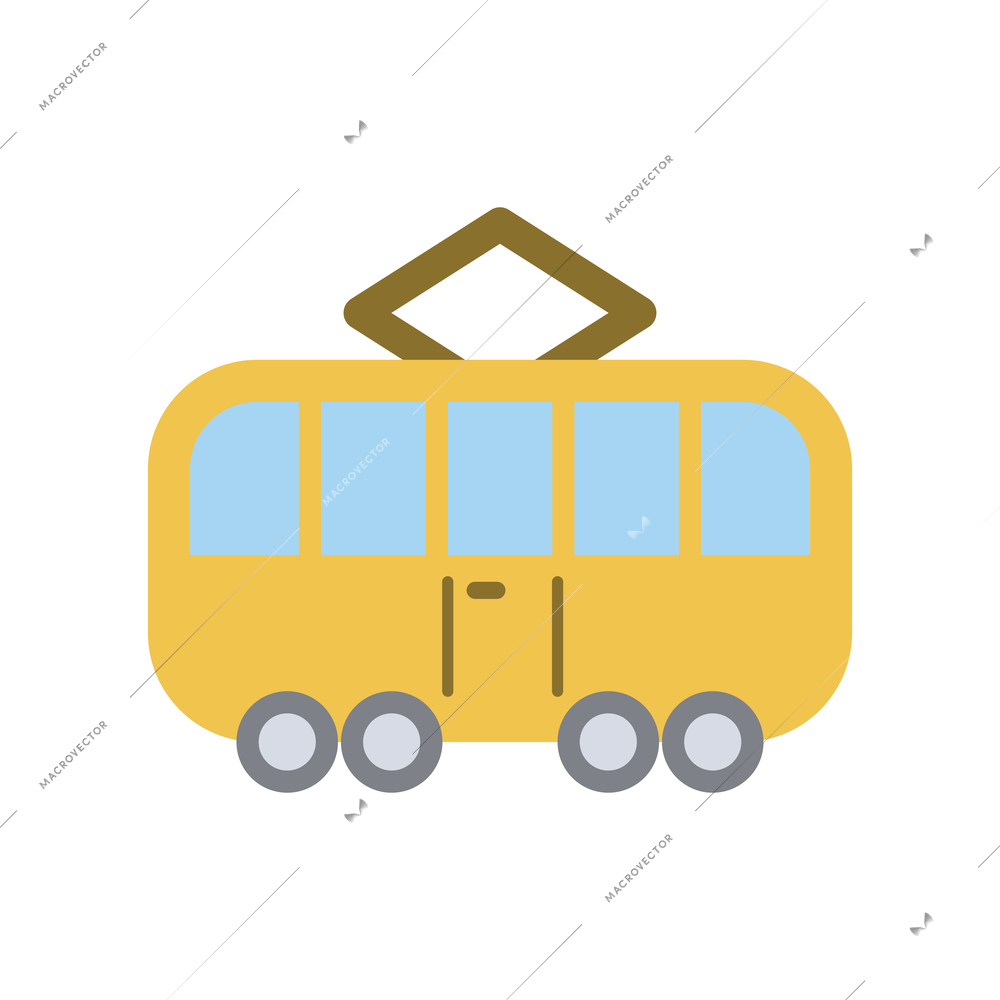 Flat icon of yellow tram on white background vector illustration