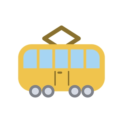 Flat icon of yellow tram on white background vector illustration