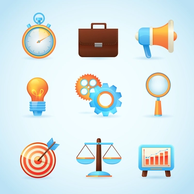 SEO internet marketing icons set with stopwatch briefcase megaphone isolated vector illustration