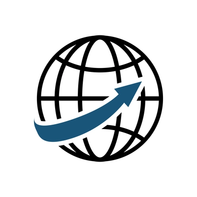 Logistics transportation service icon with globe and arrow flat vector illustration