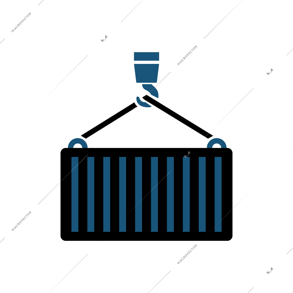 Logistics flat icon with metal container on crane hook vector illustration