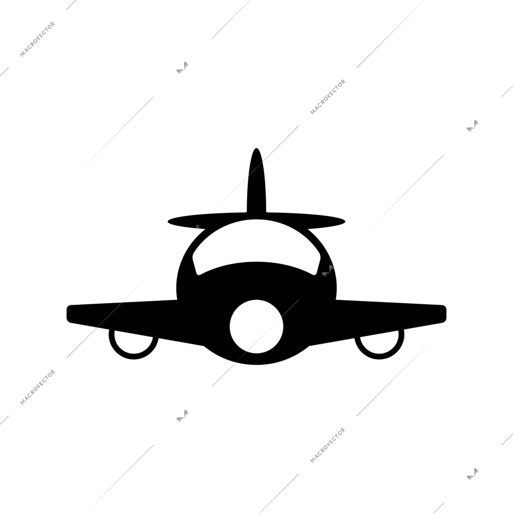 Front view airplane black pictogram flat vector illustration