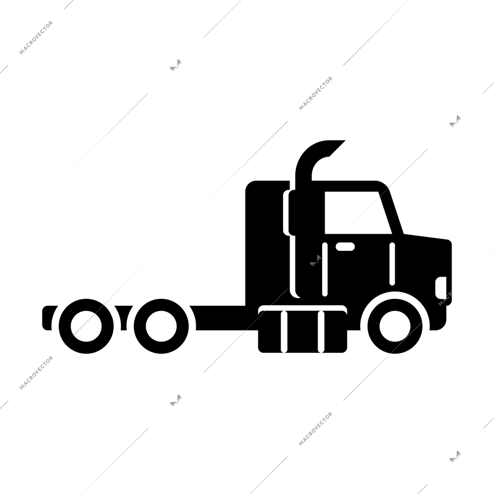 Flat black icon with side view of semi truck vector illustration