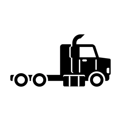 Flat black icon with side view of semi truck vector illustration