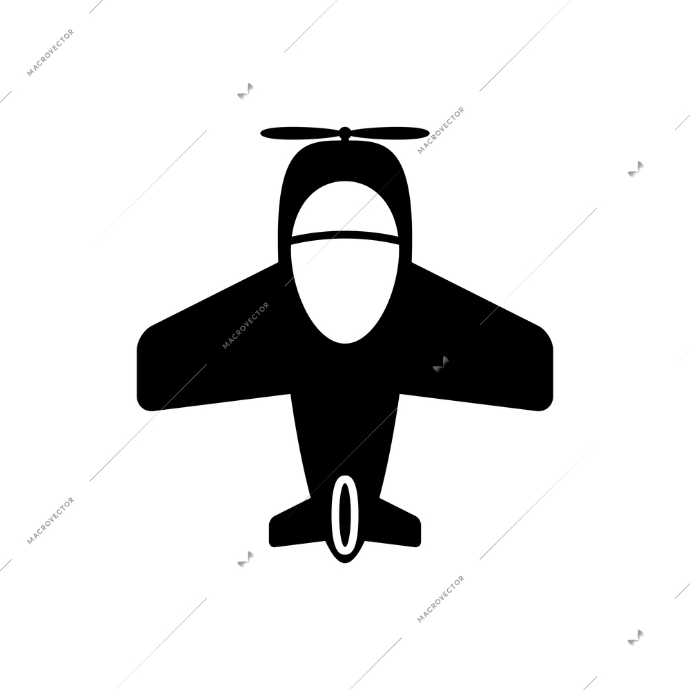 Transportation black pictogram with top view airplane flat vector illustration