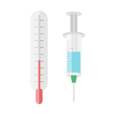 Flat health care medical icon with thermometer and syringe isolated vector illustration