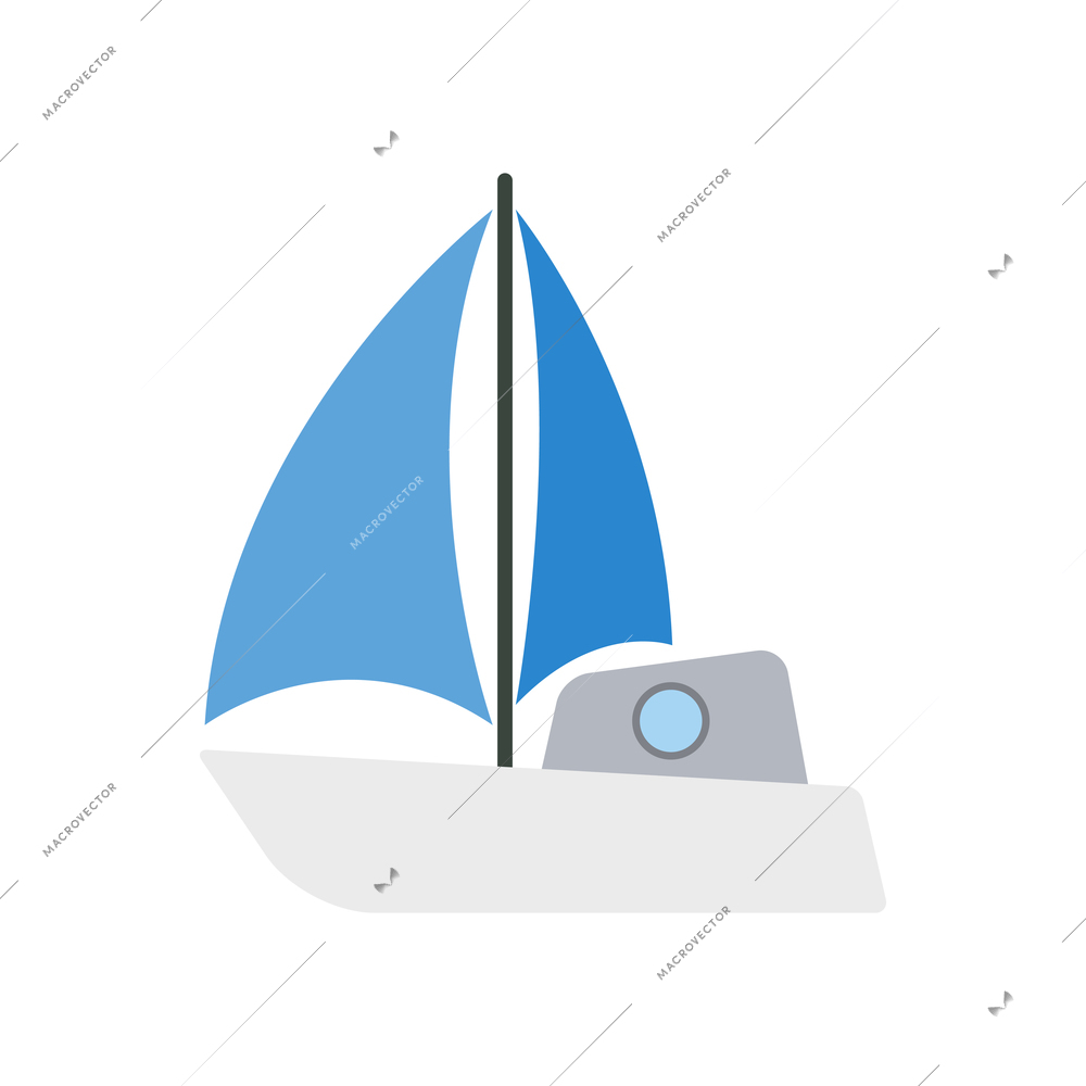 White boat with blue canvas flat icon vector illustration