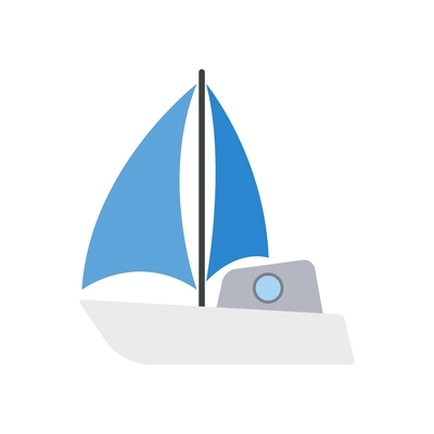 White boat with blue canvas flat icon vector illustration