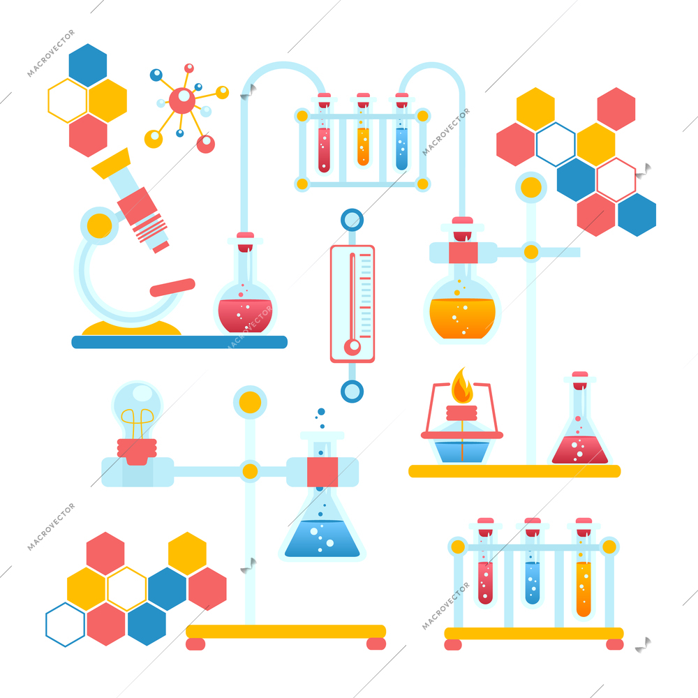 Science research chemistry education laboratory equipment scientific research infographic set vector illustration