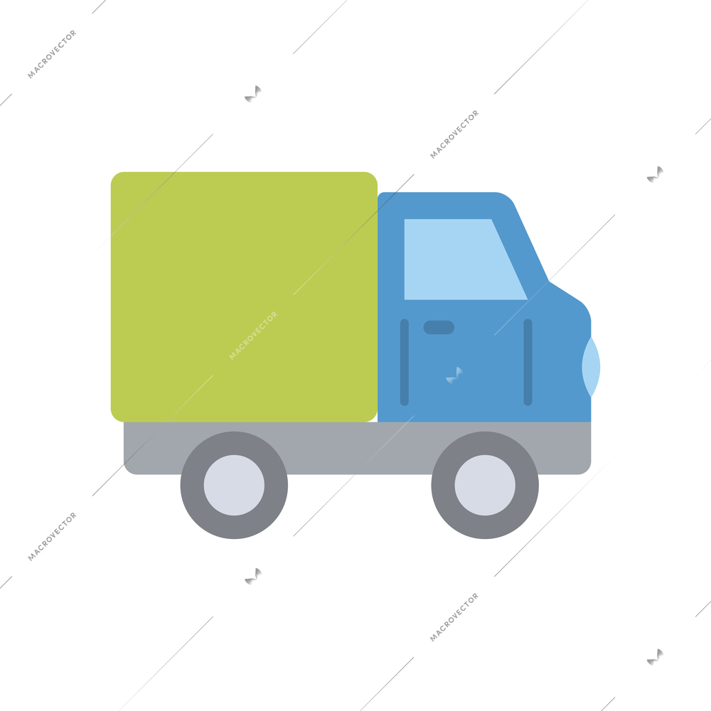 Flat transportation icon with green and blue side view truck vector illustration