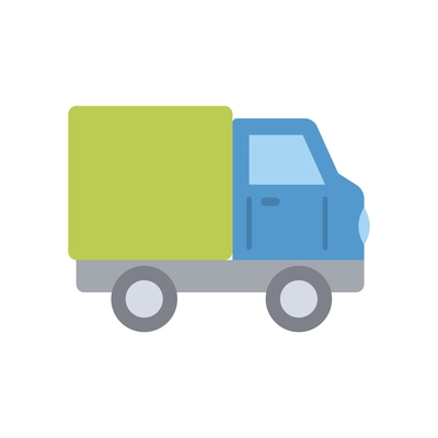 Flat transportation icon with green and blue side view truck vector illustration