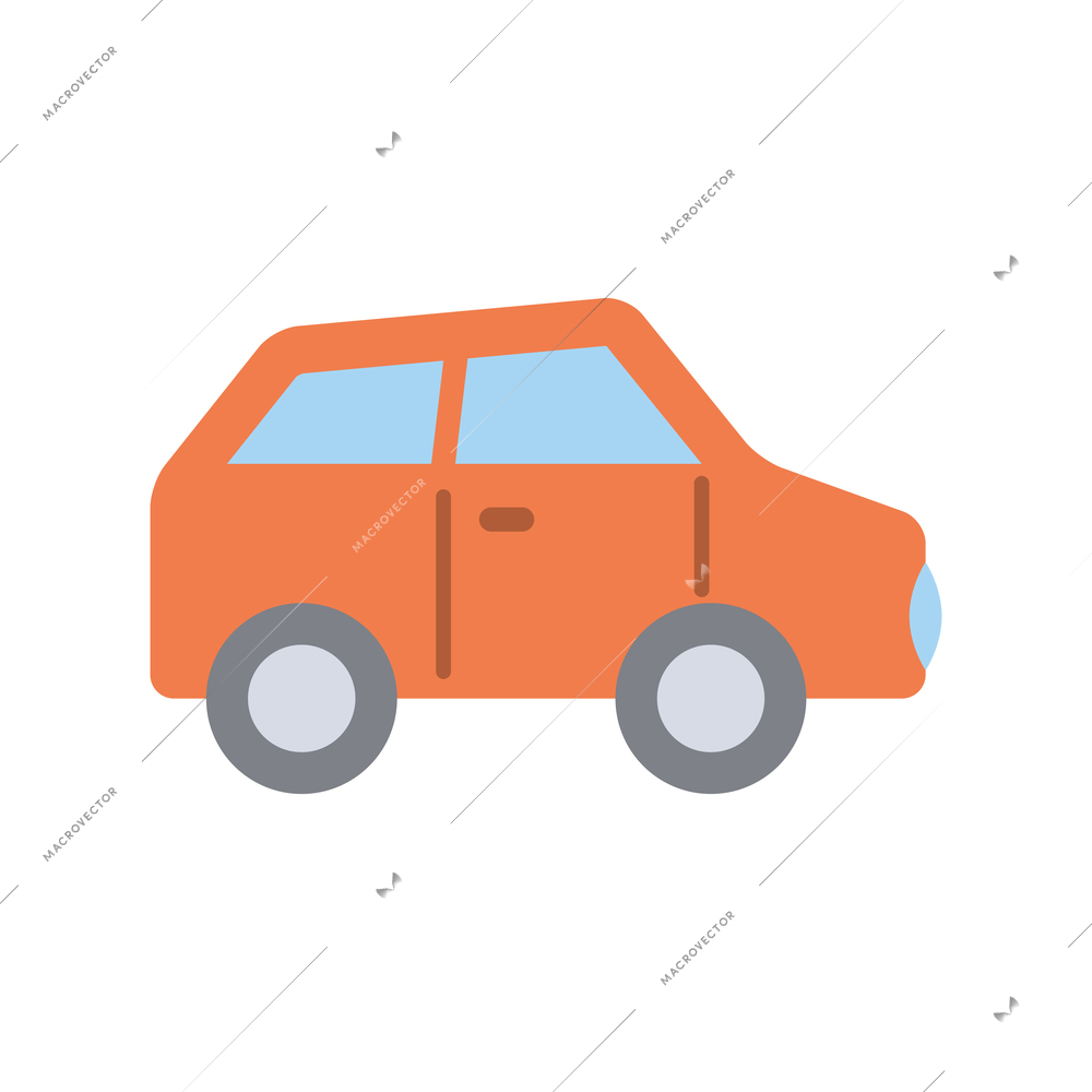 Flat icon with orange passenger car side right view vector illustration