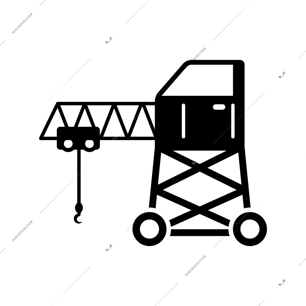 Flat black icon with construction industrial crane vector illustration