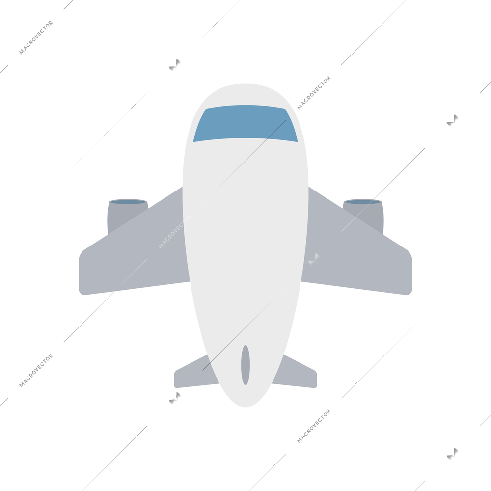 Flat icon with top view of white airplane vector illustration