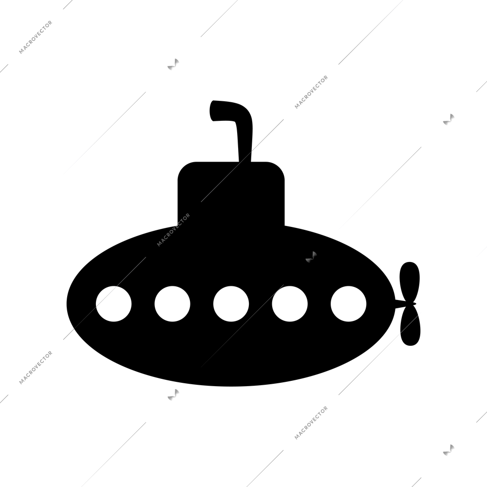 Flat black icon with submarine on white background vector illustration