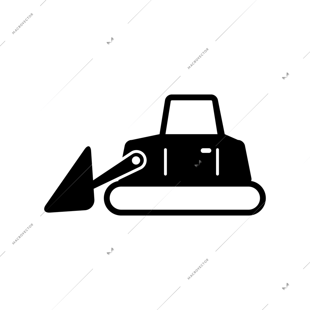 Bulldozer heavy machinery flat black icon vector illustration