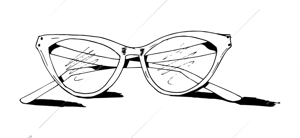 Front view hand drawn spectacles with shadow vector illustration