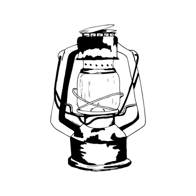 Black and white sketch petroleum lamp hand drawn vector illustration