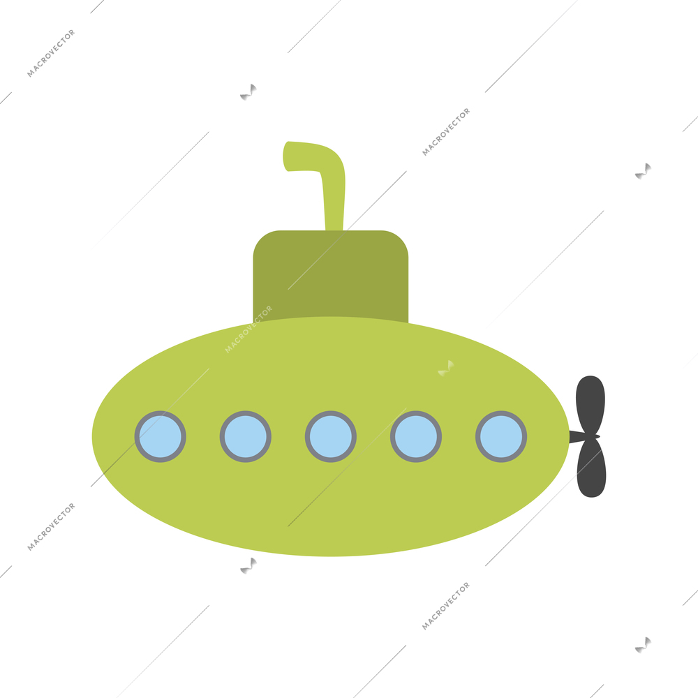 Green submarine with periscope flat icon vector illustration