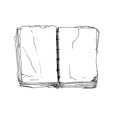 Open old book with blank pages hand drawn vector illustration