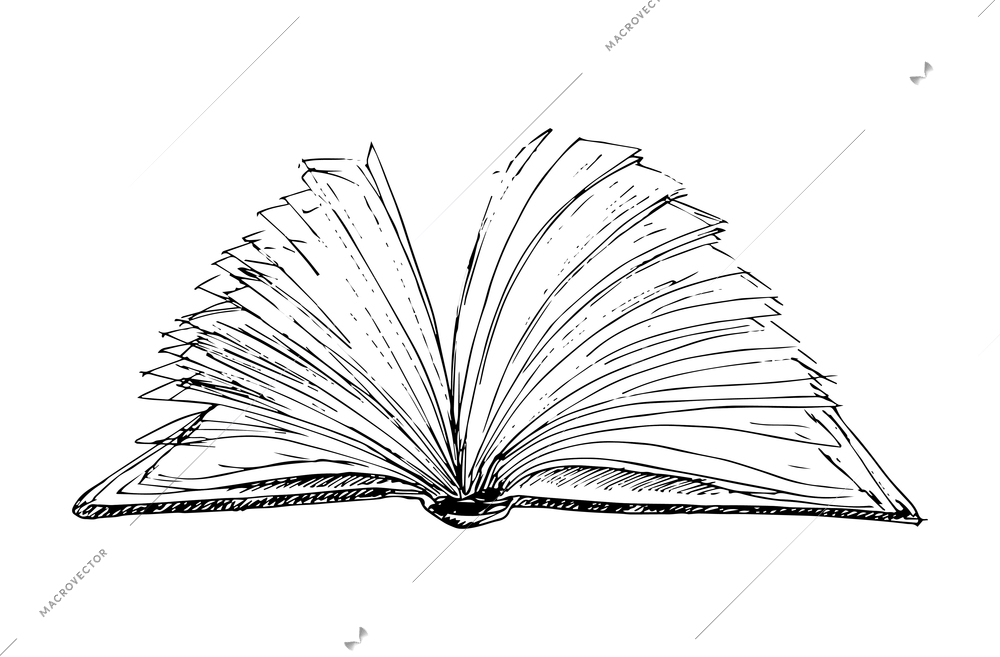 Open hand drawn book on white background vector illustration