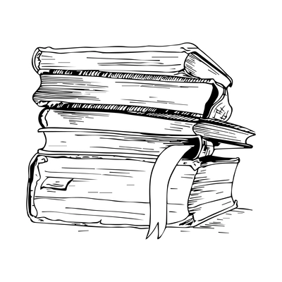 Hand drawn stack of five books with bookmark vector illustration