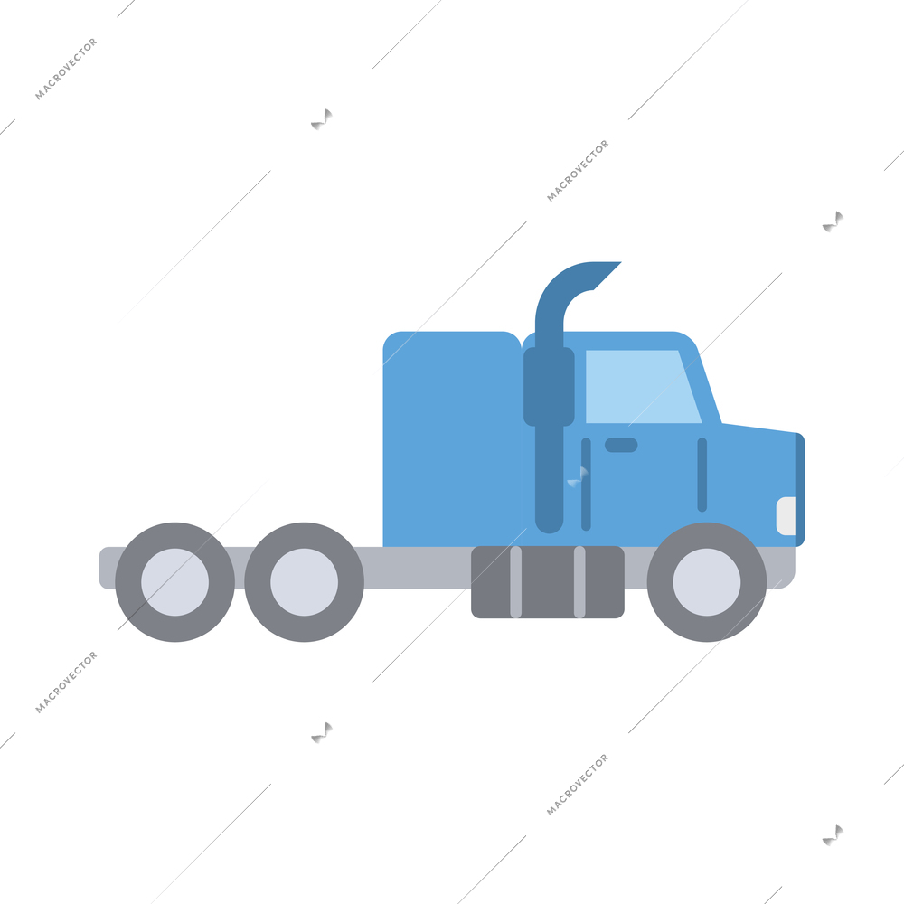 Flat icon with blue semi truck with low bed trailer vector illustration