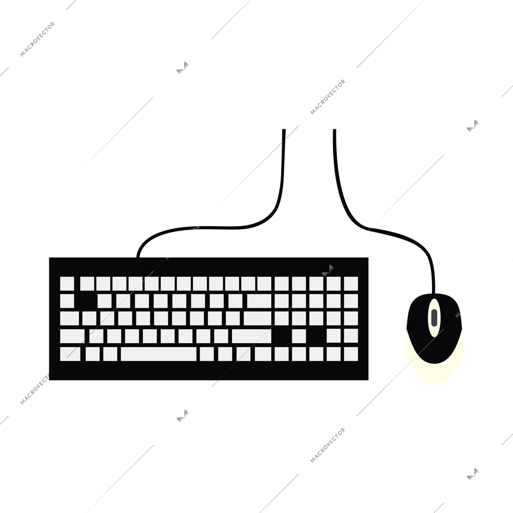 Flat icon with wired computer keyboard and mouse in black color vector illustration