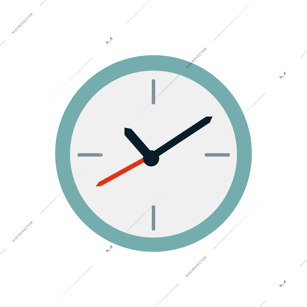 Flat icon with colored wall clock on white background vector illustration