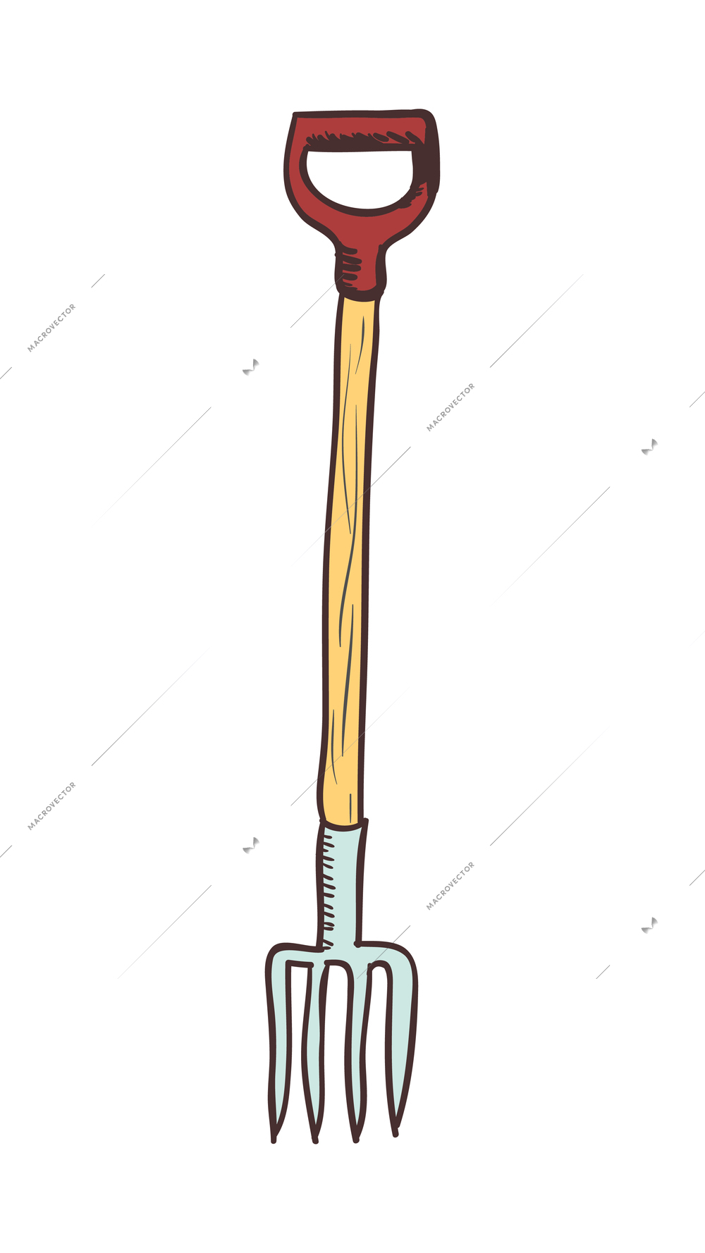 Hand drawn gardening tool icon with pitchfork vector illustration