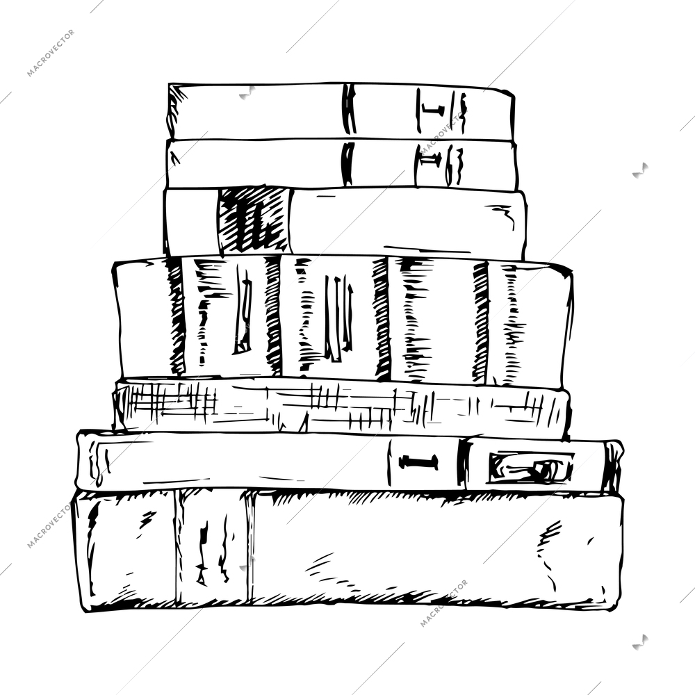 Stack of thick books in hand drawn style vector illustration