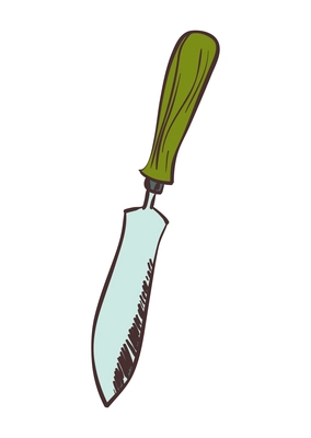 Hand drawn garden scoop with green handle vector illustration