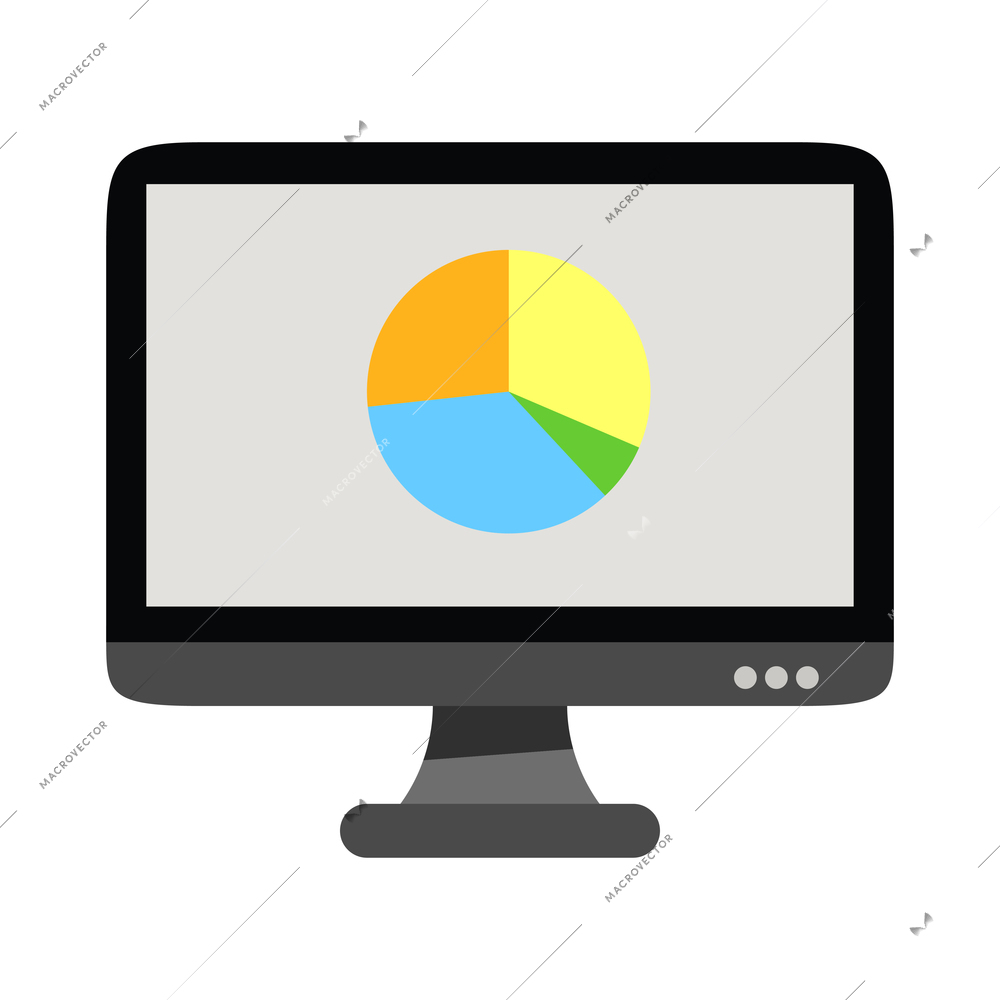 Flat computer display with pie chart icon vector illustration