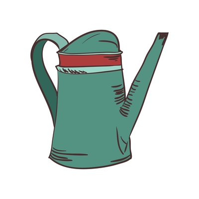 Green hand drawn watering can on white background vector illustration