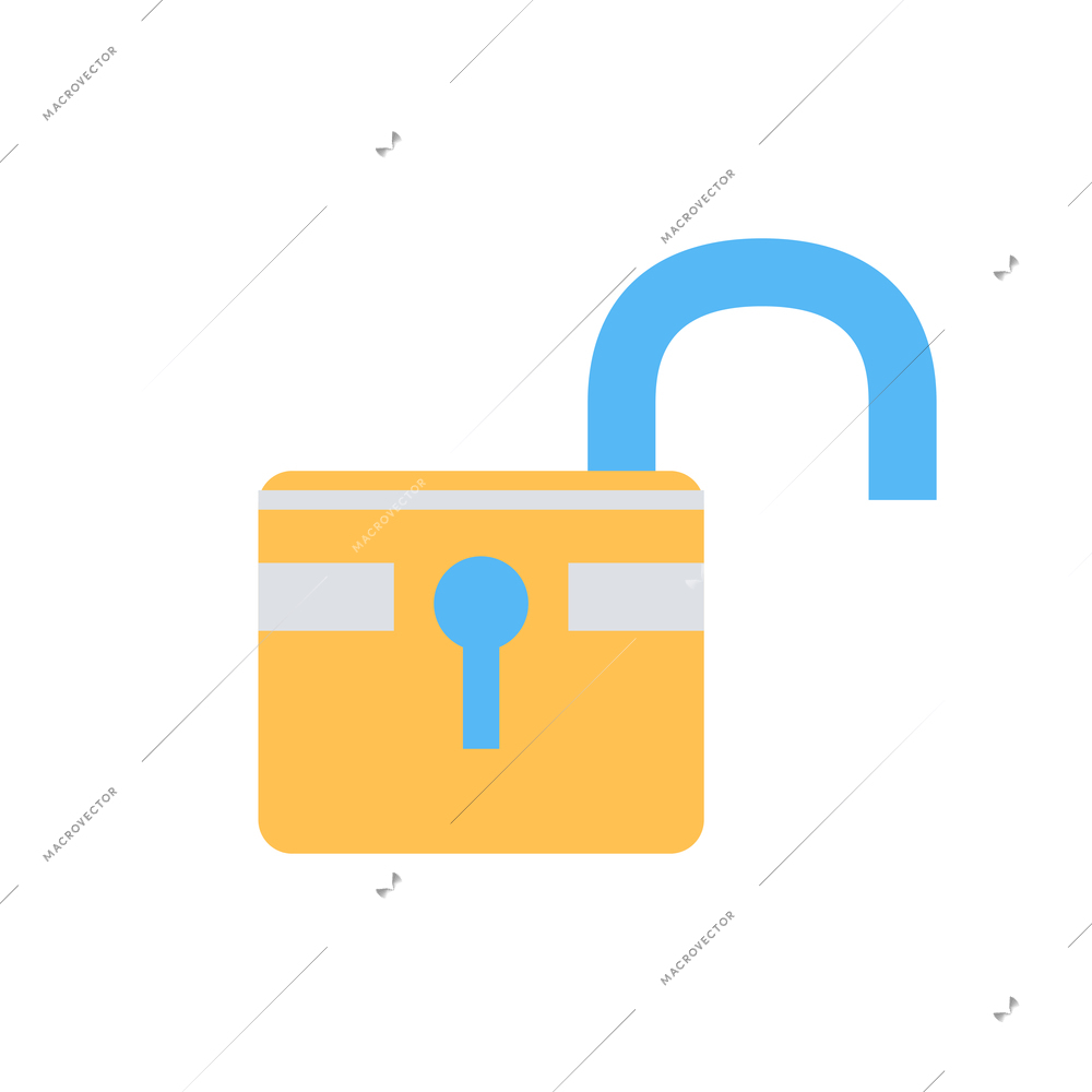 Open padlock in yellow and blue color icon flat vector illustration