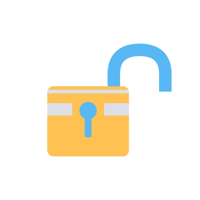 Open padlock in yellow and blue color icon flat vector illustration