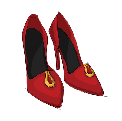 Elegant high heled red shoes with decor sketch hand drawn vector illustration