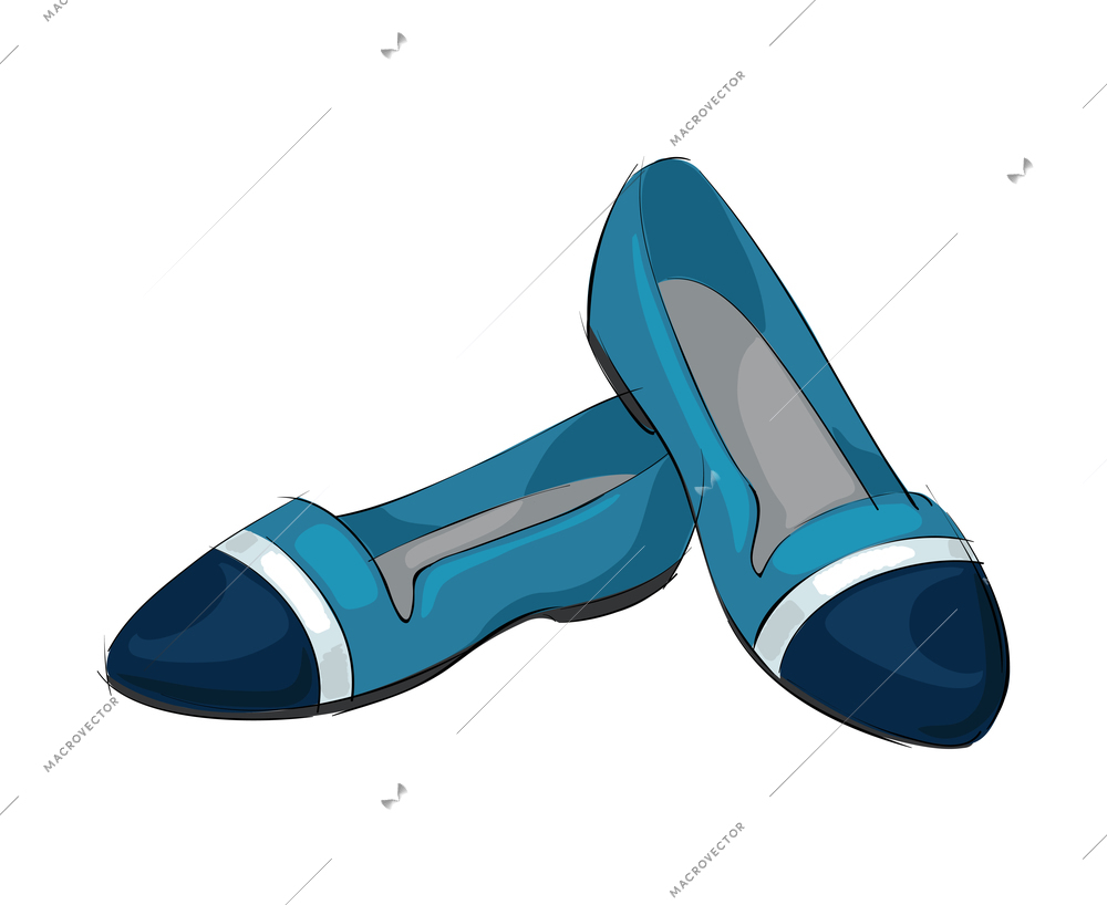 Sketch pair of female ballet flats in blue color vector illustration