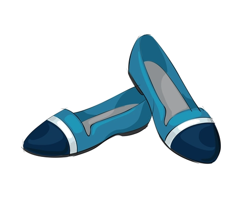 Sketch pair of female ballet flats in blue color vector illustration