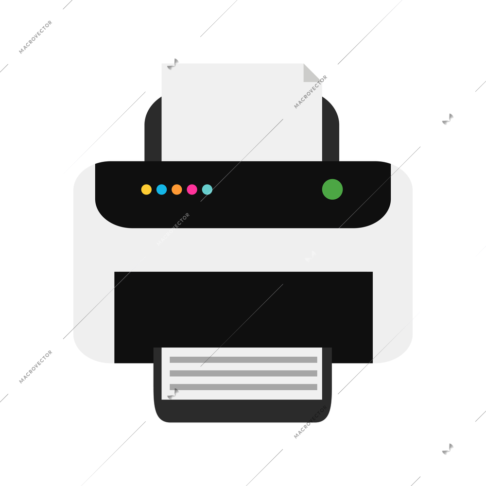 Modern black and white office printer icon flat vector illustration