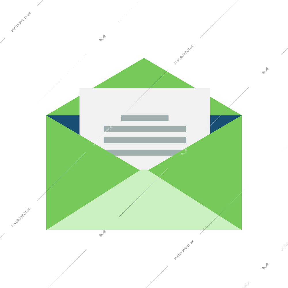 Mail flat icon with letter in green envelope vector illustration