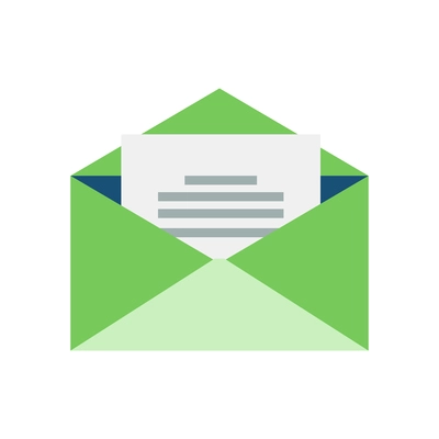 Mail flat icon with letter in green envelope vector illustration