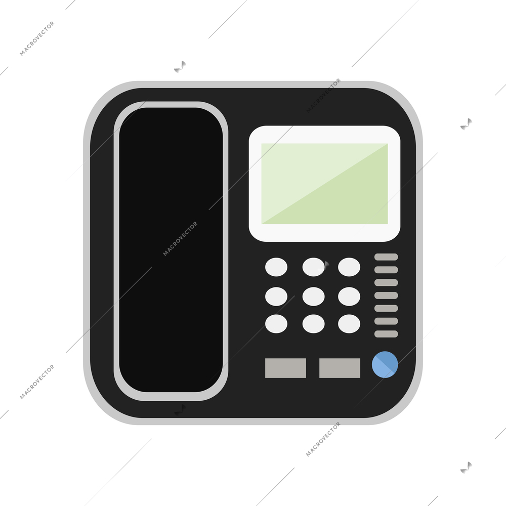 Black office push button telephone with display flat icon vector illustration