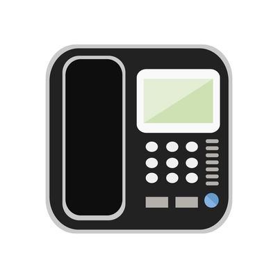 Black office push button telephone with display flat icon vector illustration