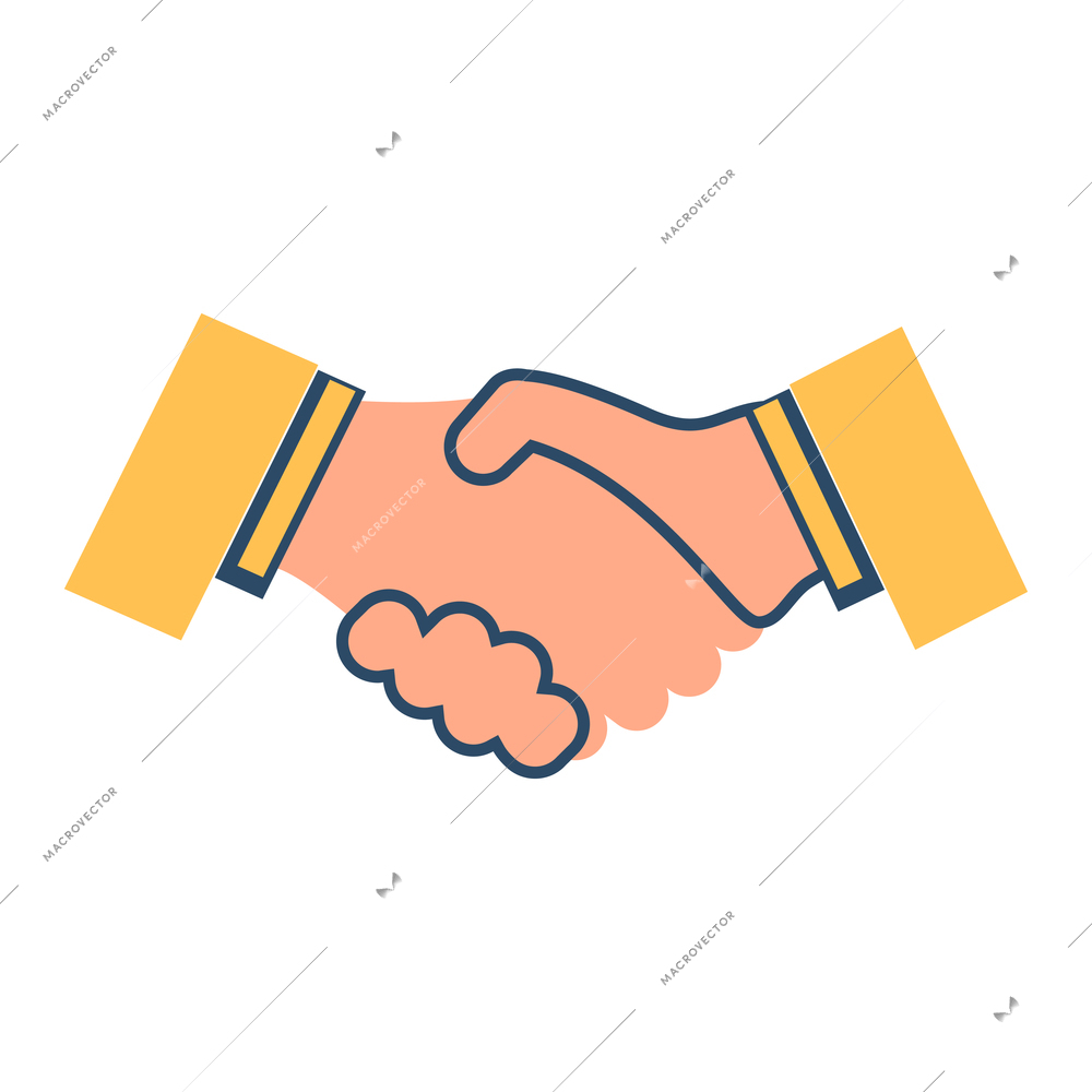 Handshake agreement greeting flat color icon vector illustration