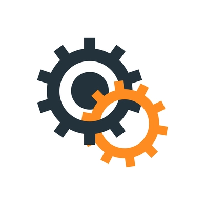 Flat icon with two connected cogwheels of different color vector illustration