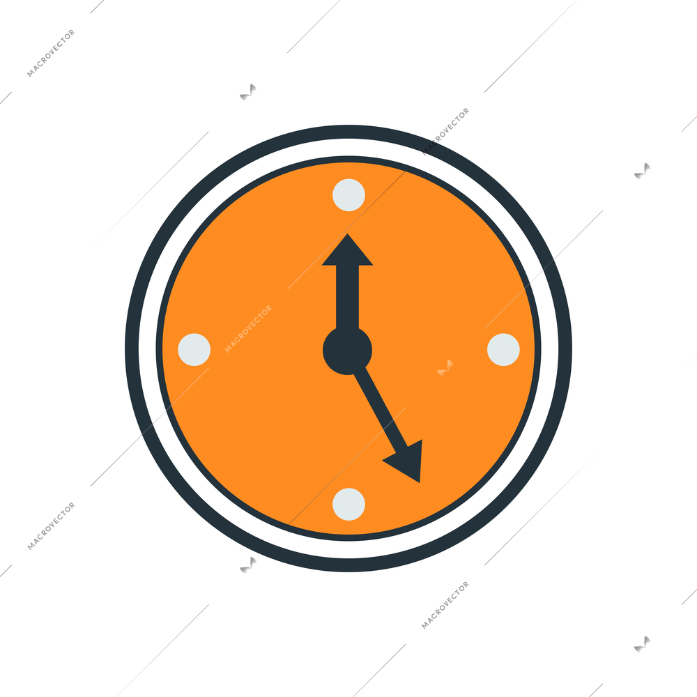 Wall clock with orange blank face and hands flat icon vector illustration