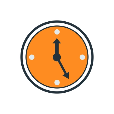 Wall clock with orange blank face and hands flat icon vector illustration